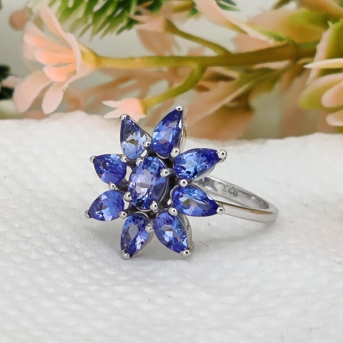 Natural Tanzanite Ring, Blue Pear Stone, Minimalist Tanzanite Jewelry, Sterling Silver Band, December Birthstone