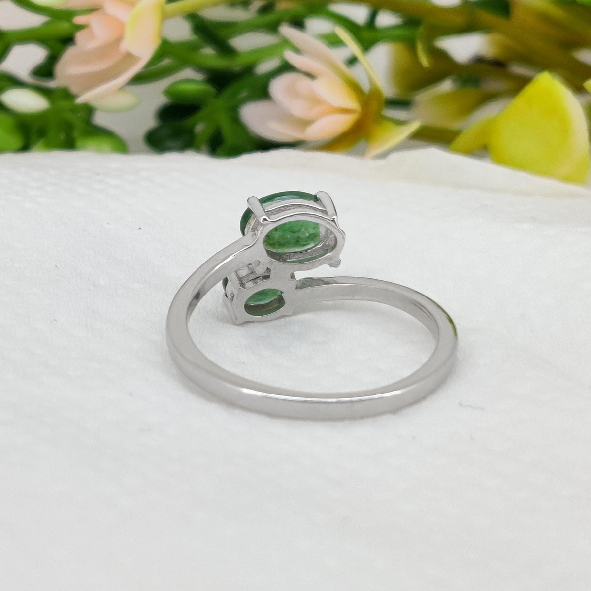 Natural Emerald Sterling Silver Double Stone Ring, May Birthstone Jewelry