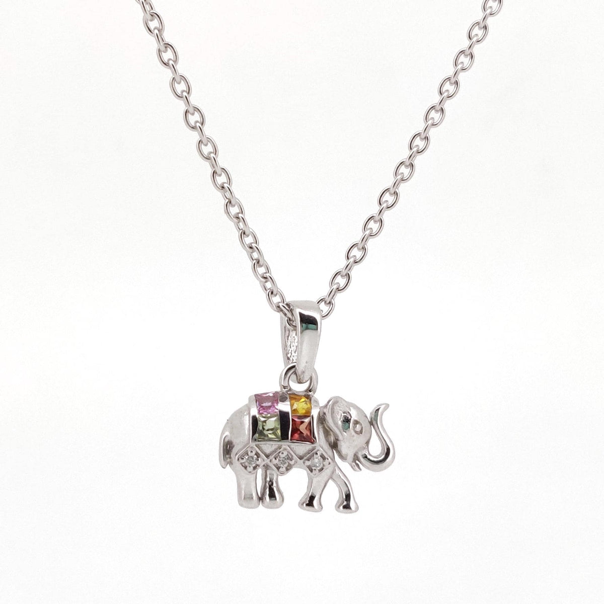 Multi Sapphire Elephant Pendant, Handmade Sterling Silver, Sapphire Jewelry, September Birthstone, Anniversary Gift