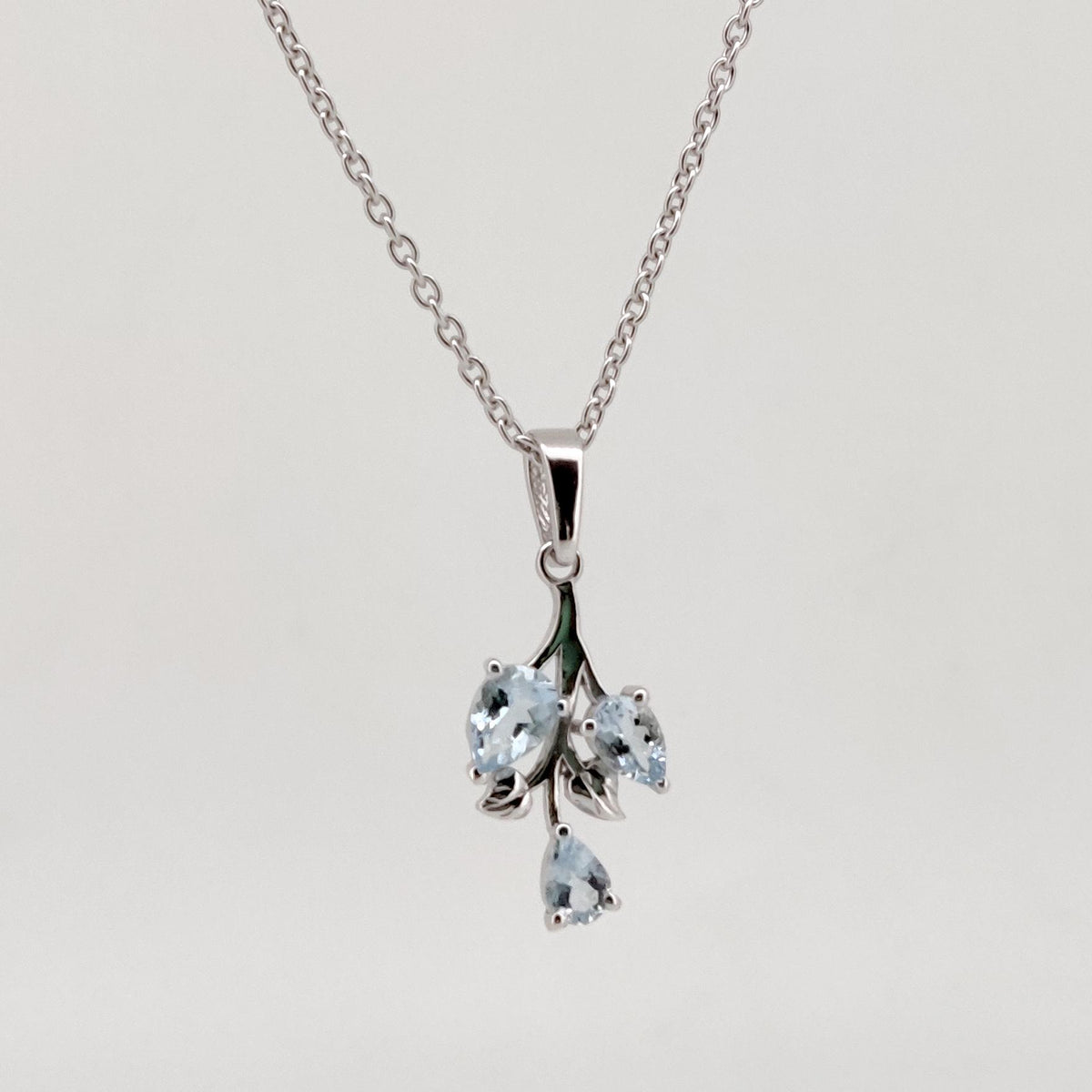 Natural Aquamarine Pendant, Sterling Silver Leaf Necklace, Aquamarine Jewelry, March Birthstone, Anniversary Gift