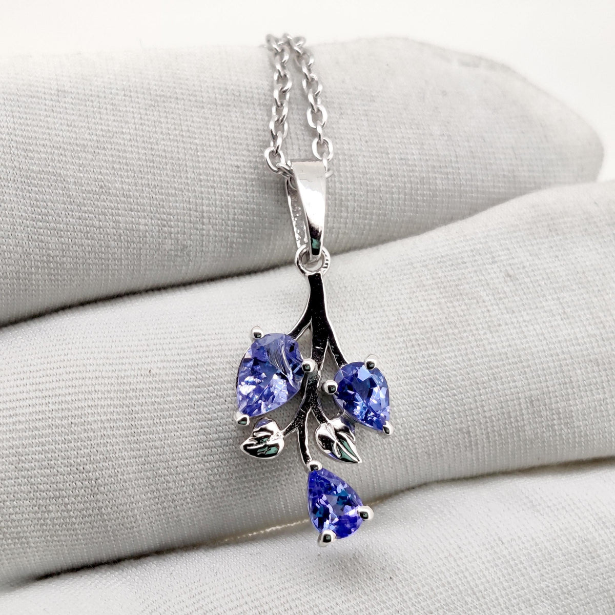 Natural Tanzanite Pendant, Sterling Silver Leaf Necklace, Tanzanite Jewelry, December Birthstone, Anniversary Gift