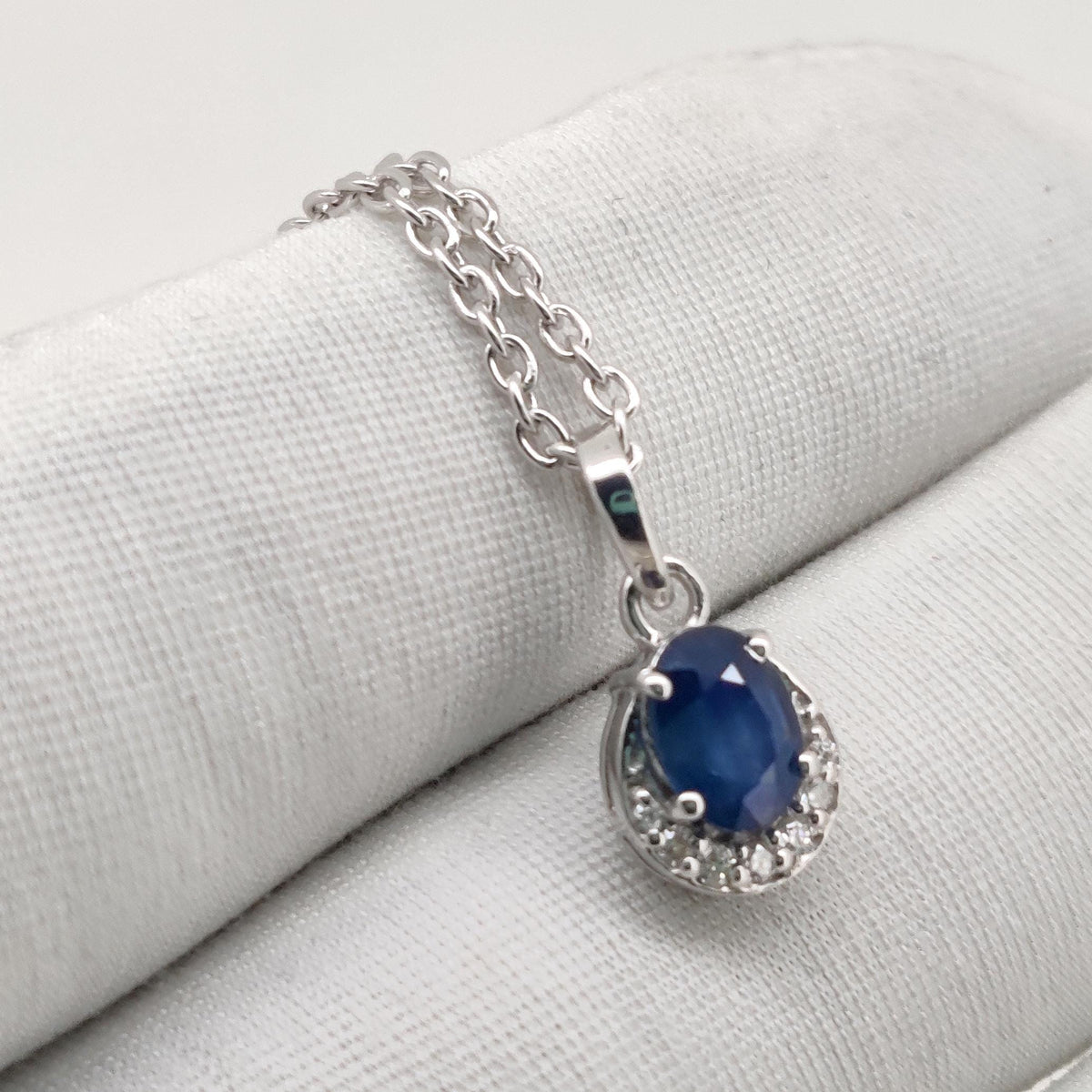 Oval Sapphire Handmade Pendant, Sterling Silver Blue Stone Jewelry, September Birthstone, Wedding gift