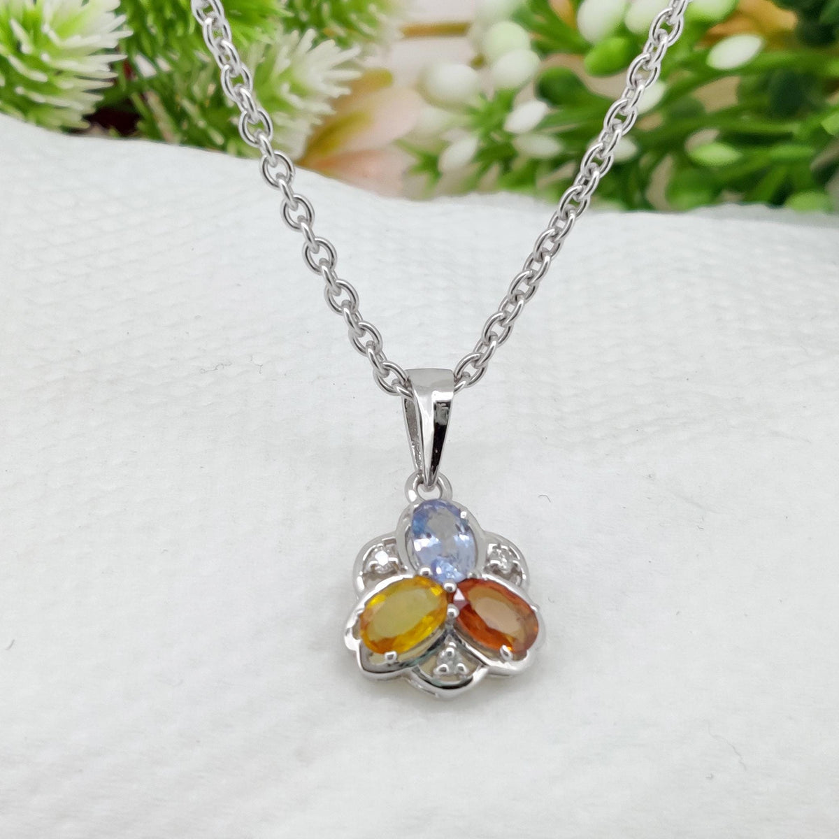 Handmade Multi Sapphire Pendant-925 Sterling Silver Pendant-September Birthstone-Gift for Anniversary