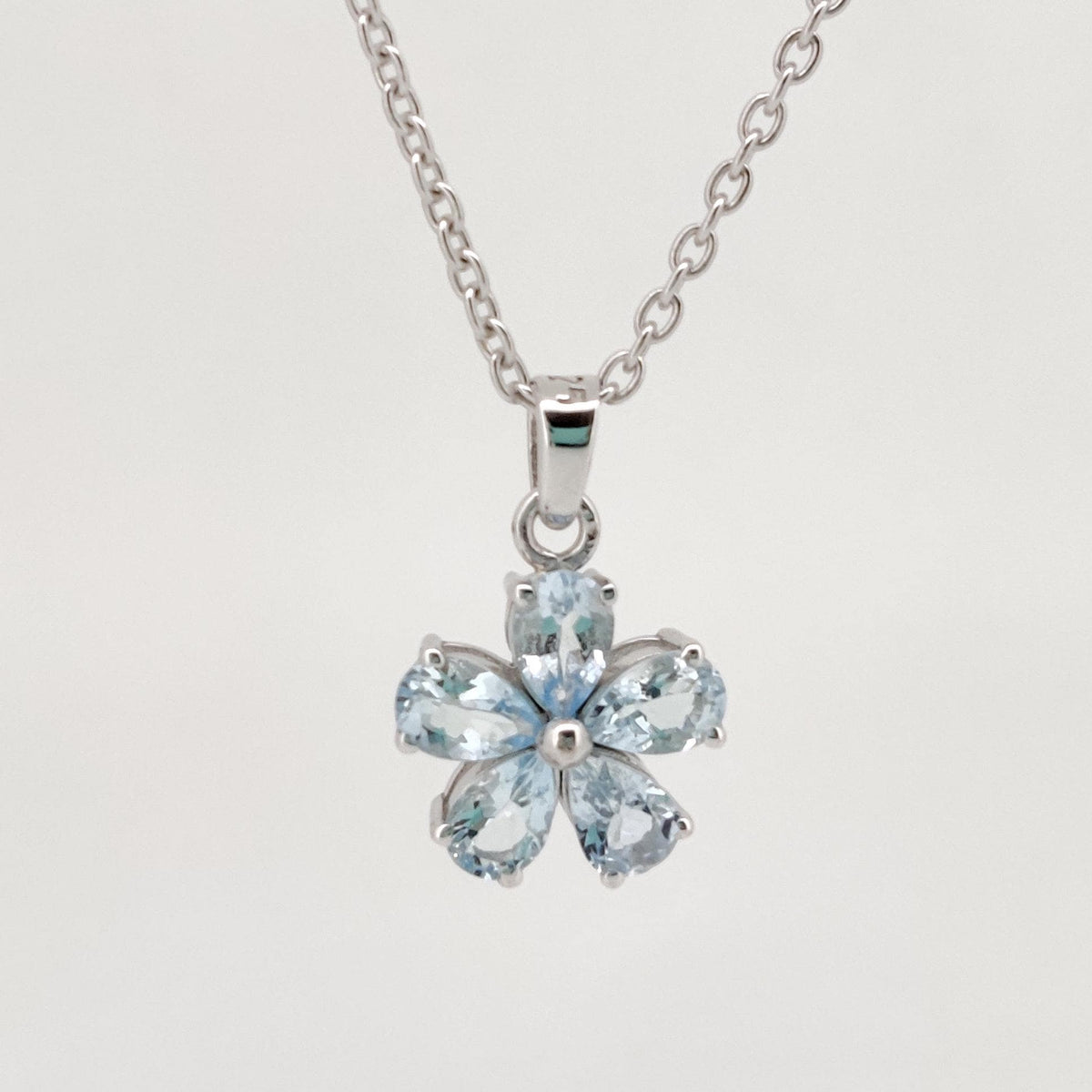 Aquamarine Flower Pendant, Handmade Sterling Silver, Aquamarine Jewelry, March Birthstone, Anniversary Gift