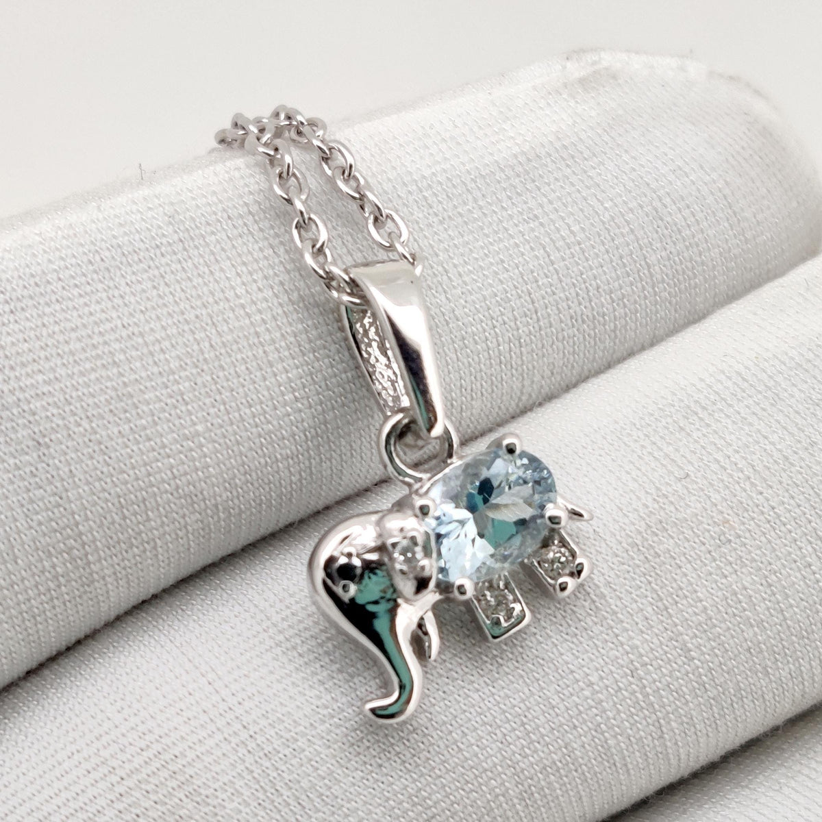 Aquamarine Elephant Pendant, Handmade Sterling Silver, Aquamarine Jewelry, March Birthstone, Anniversary Gift