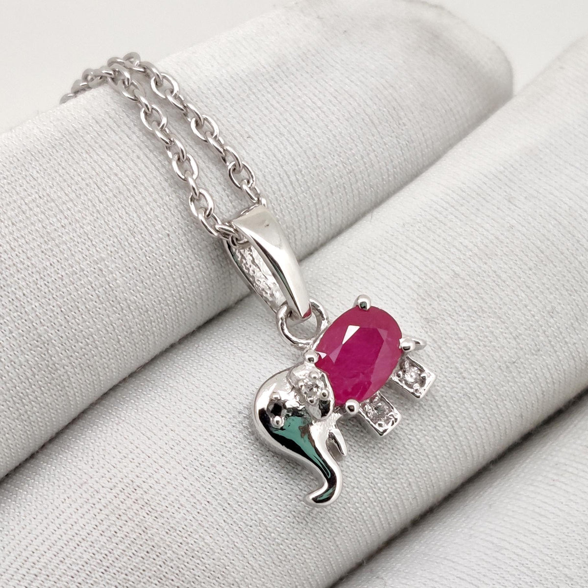 Ruby Elephant Pendant, Handmade Sterling Silver, Aquamarine Jewelry, July Birthstone, Anniversary Gift