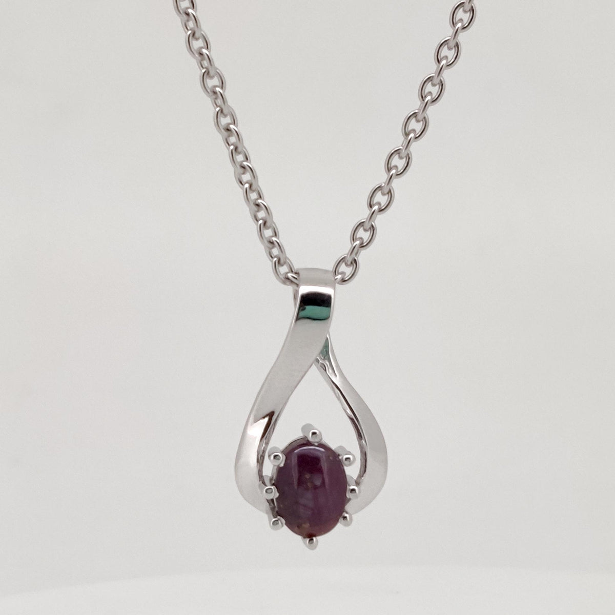 Star Ruby Oval Cabs Pendant, Sterling Silver July Birthstone Jewelry, Anniversary Gift