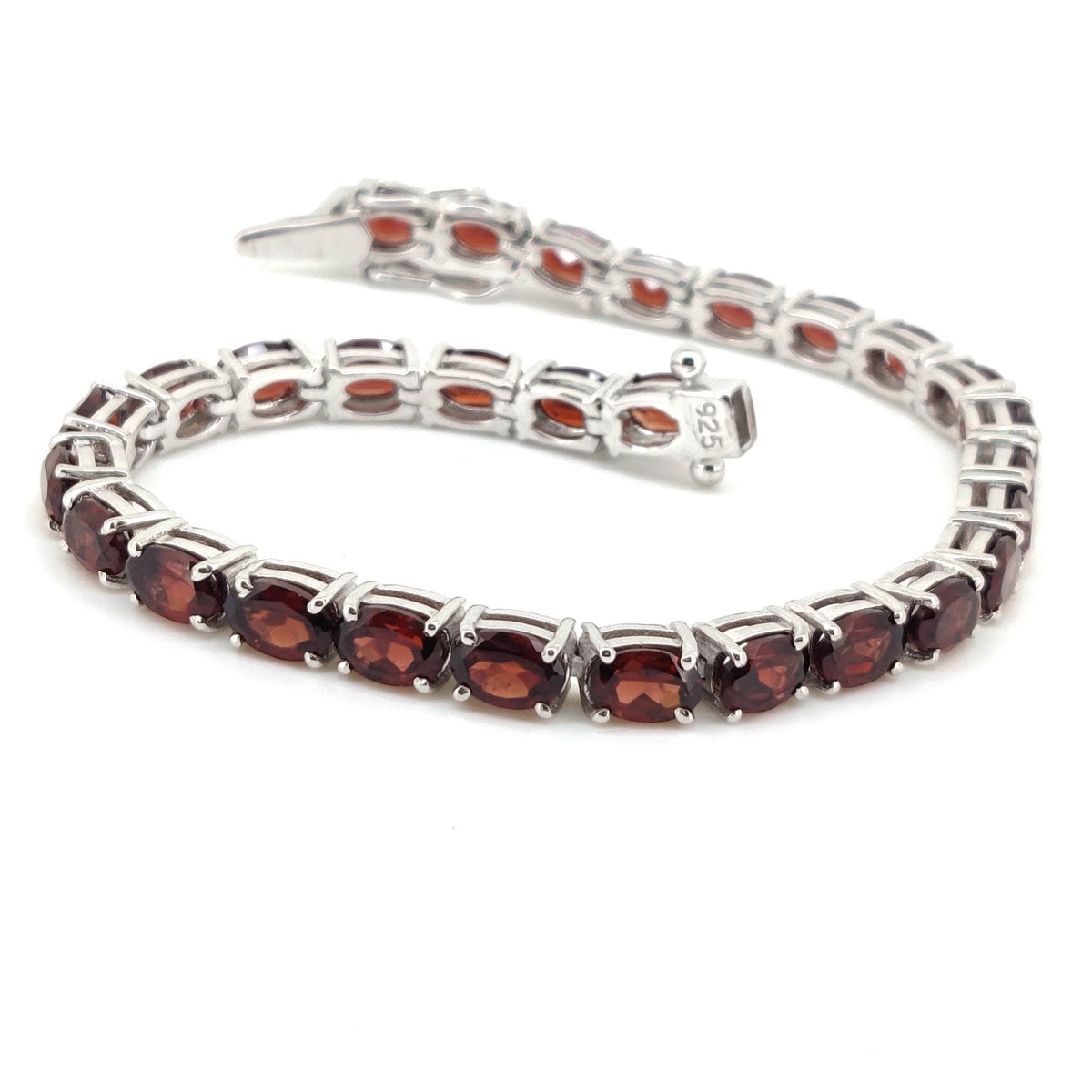 Garnet Tennis Bracelet, 925 Sterling Silver, Oval Gemstone, January Birthstone