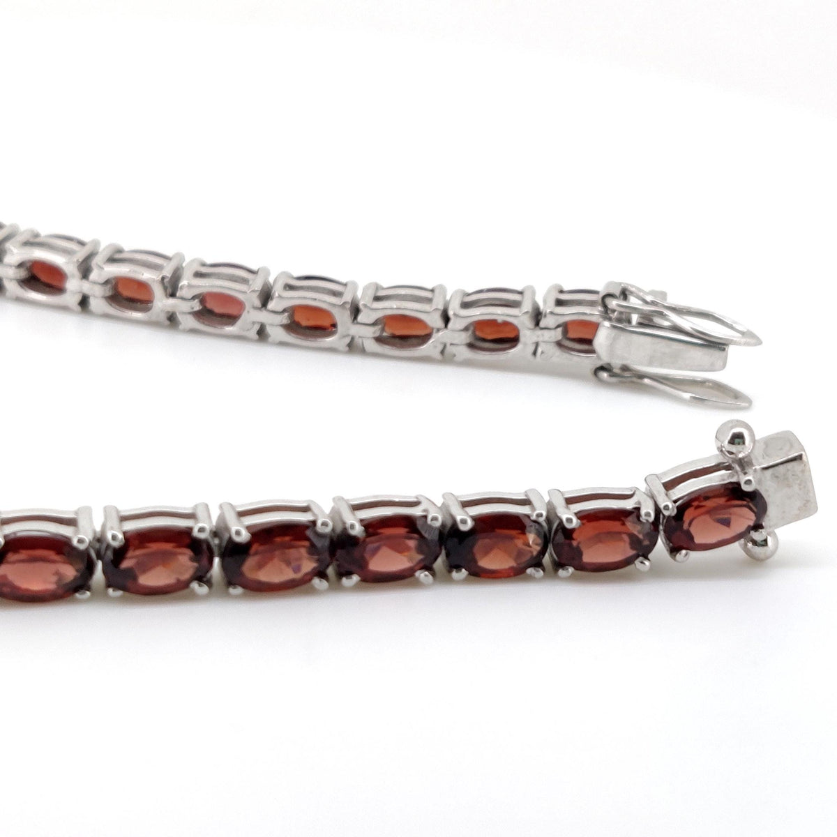 Oval Garnet Tennis Bracelet, 925 Sterling Silver, January Birthstone, Red Gemstone
