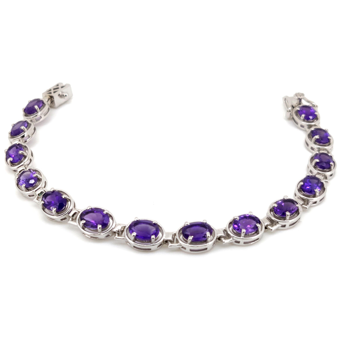 Natural Amethyst Tennis Bracelet, 7x5 mm Oval Sterling Silver, February Birthstone Jewelry