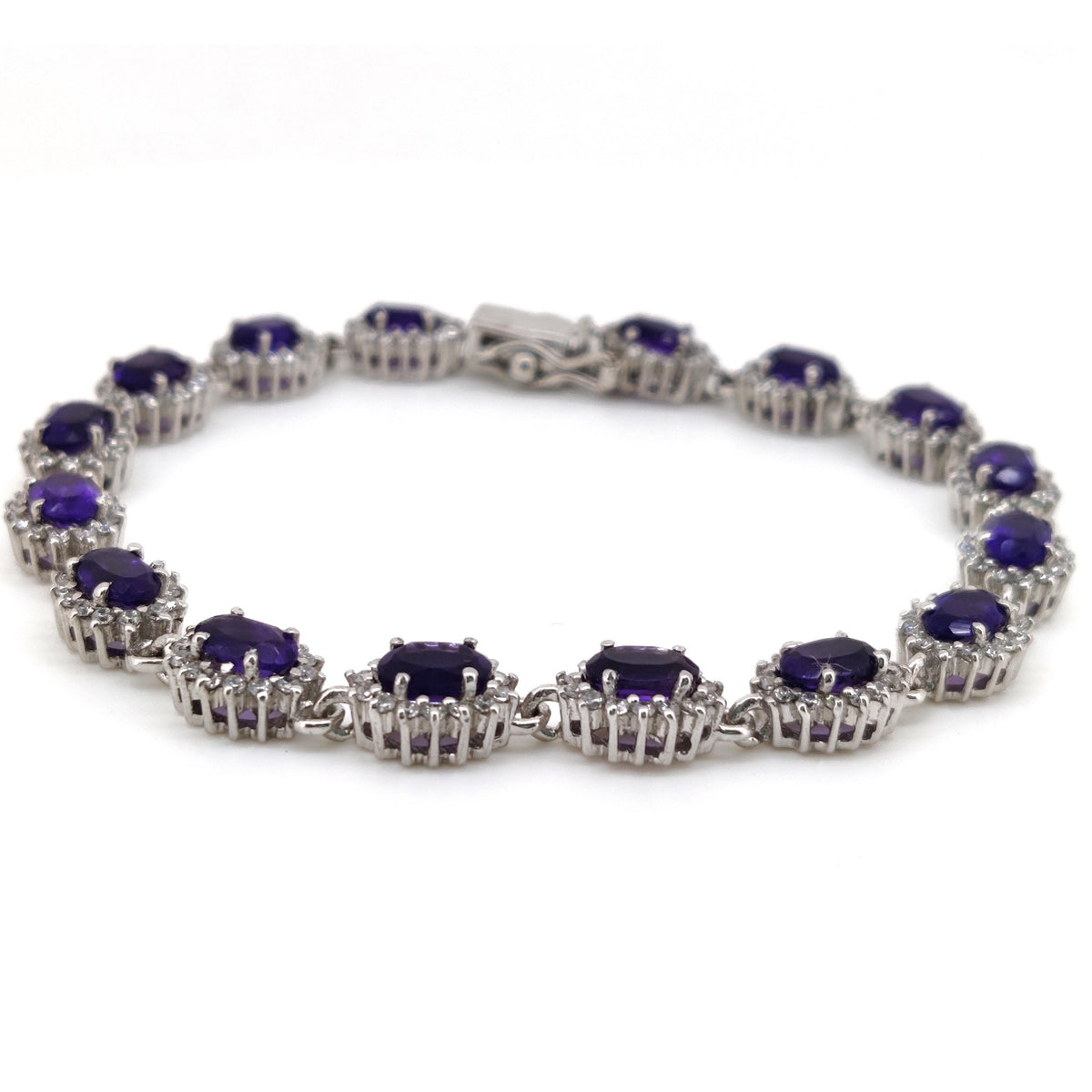 Oval Amethyst Tennis Bracelet, 925 Sterling Silver, February Birthstone Jewelry, Women Gift for Her