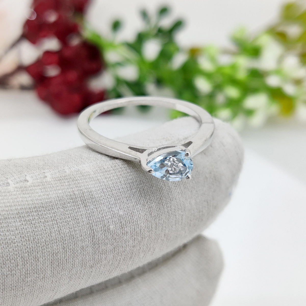 Blue Topaz Sterling Silver Ring: Pear Gemstone Stacking Band Jewelry, December Birthstone Gift