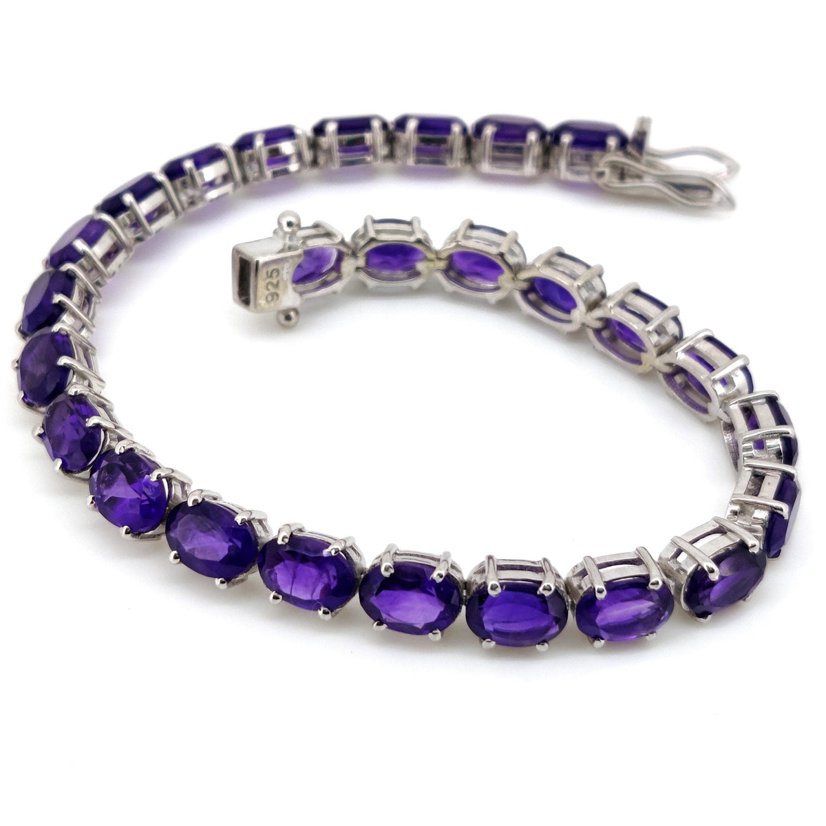 Amethyst Bracelet-925 Sterling Silver- Amethyst Jewelry-Oval Purple Stone-February Birthstone, Tennis Bracelet-Anniversary Gift