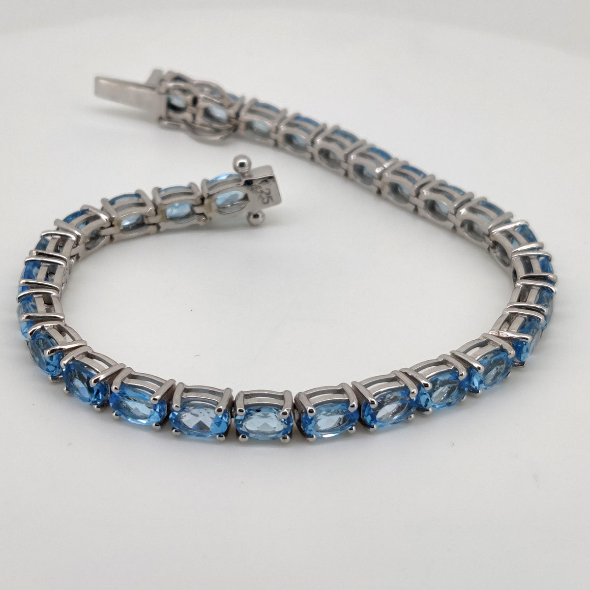 Oval Swiss Blue Topaz Tennis Bracelet, Sterling Silver, December Birthstone, Wedding Jewelry