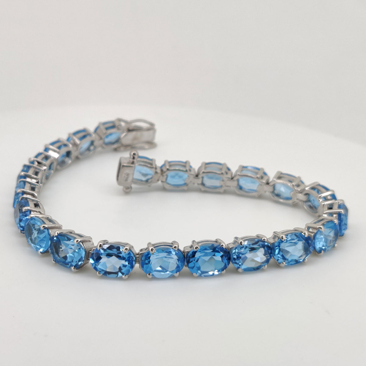 925 Sterling Silver Swiss Blue Topaz Oval Tennis Bracelet, December Birthstone Jewelry