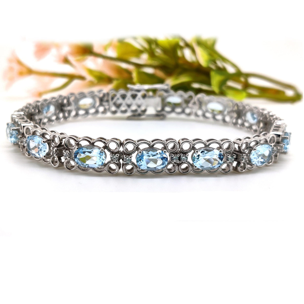 Blue Topaz Tennis Bracelet | Sterling Silver | Oval Gemstone | December Birthstone Jewelry
