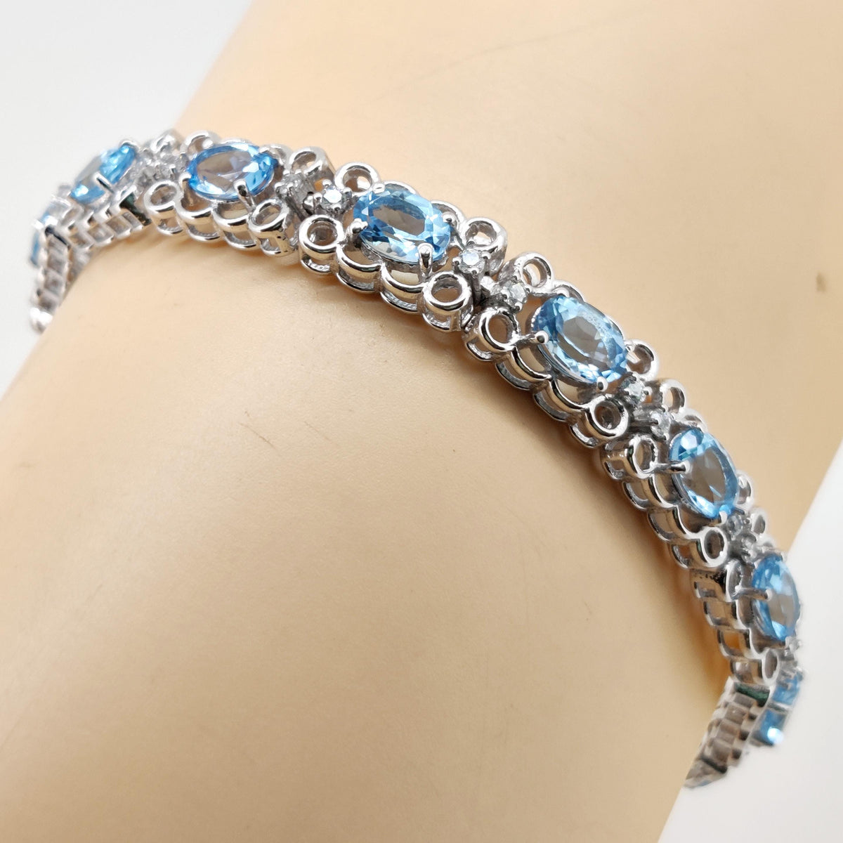 Oval Swiss Blue Topaz Tennis Bracelet | 925 Sterling Silver, 5x7mm Gemstone, December Birthstone