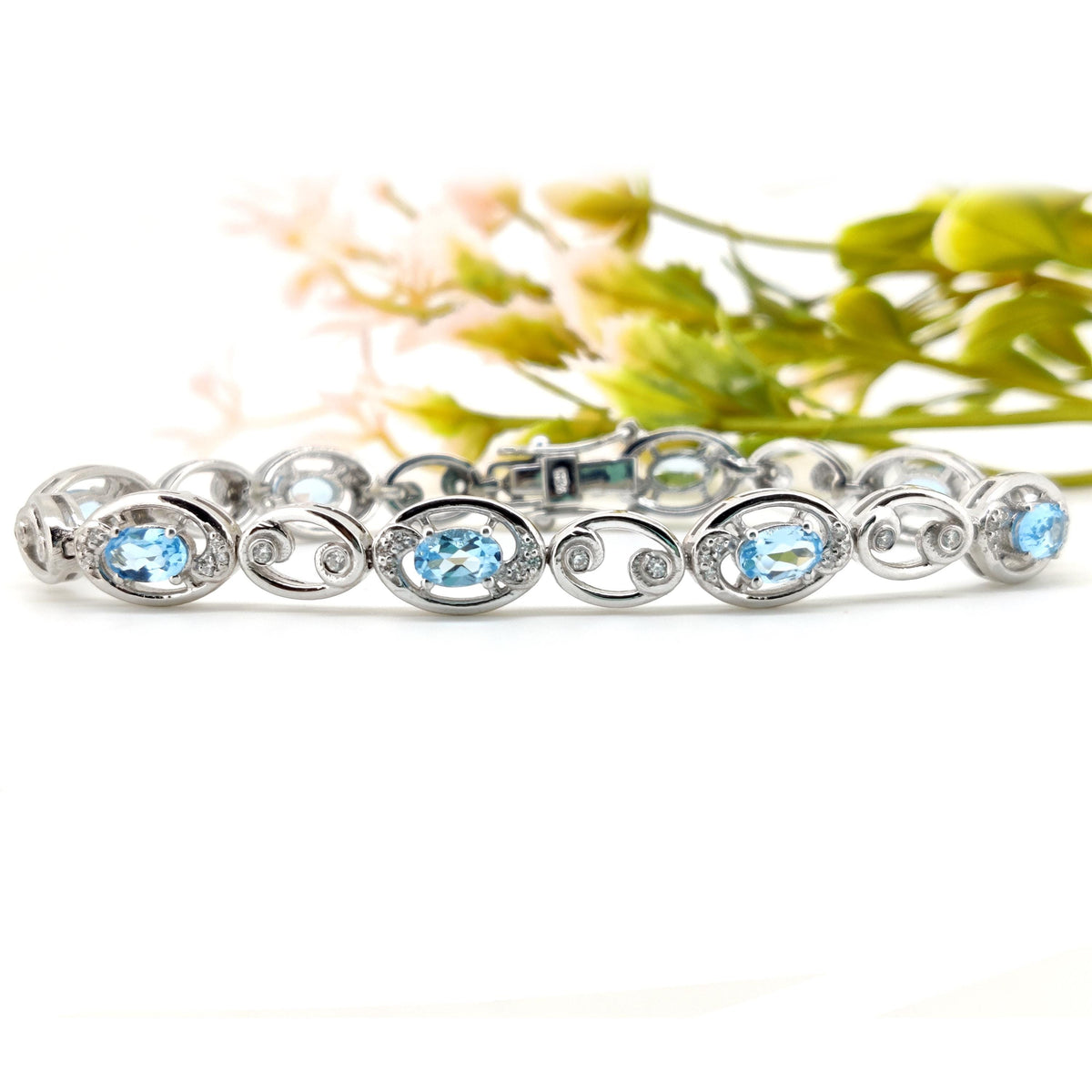 Natural Swiss Blue Topaz Tennis Bracelet, 925 Sterling Silver, December Birthstone Elegance