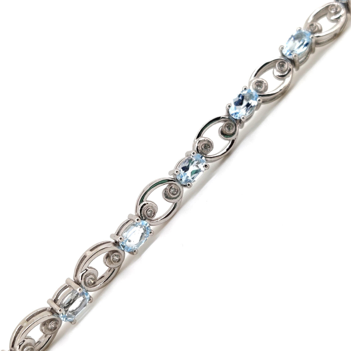 Oval Blue Topaz Tennis Bracelet, 925 Sterling Silver, December Birthstone, Ocean Essence
