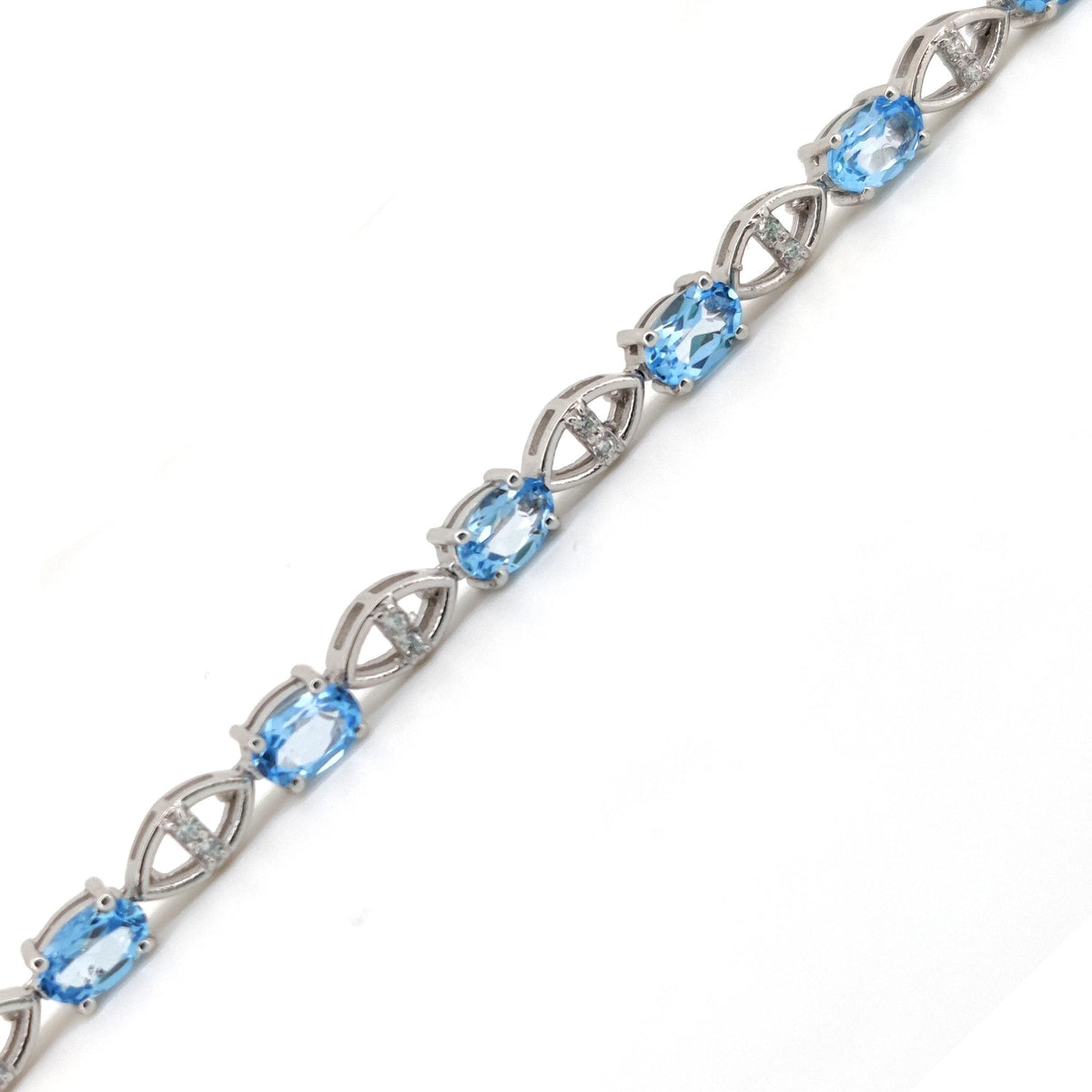 Swiss Blue Topaz Tennis Bracelet, 925 Sterling Silver, December Birthstone, Bridal Wedding Jewelry