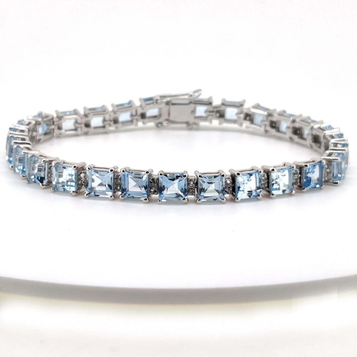 Natural Blue Topaz Sterling Silver Tennis Bracelet, December Birthstone, Square Cut Gemstone