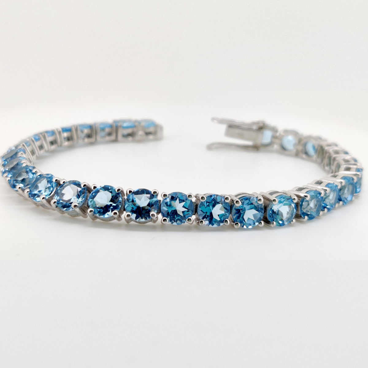 Natural Blue Topaz Tennis Bracelet, Sterling Silver, December Birthstone, Women's Jewelry