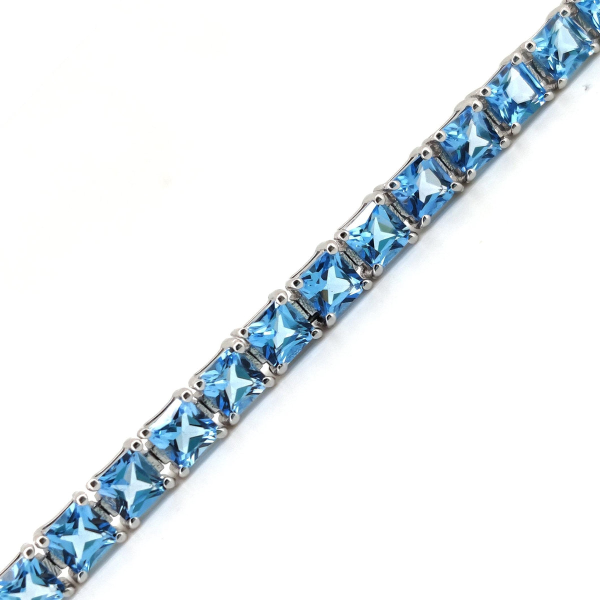 Natural Swiss Blue Topaz Tennis Bracelet, Sterling Silver, December Birthstone, Square Cut Gemstone