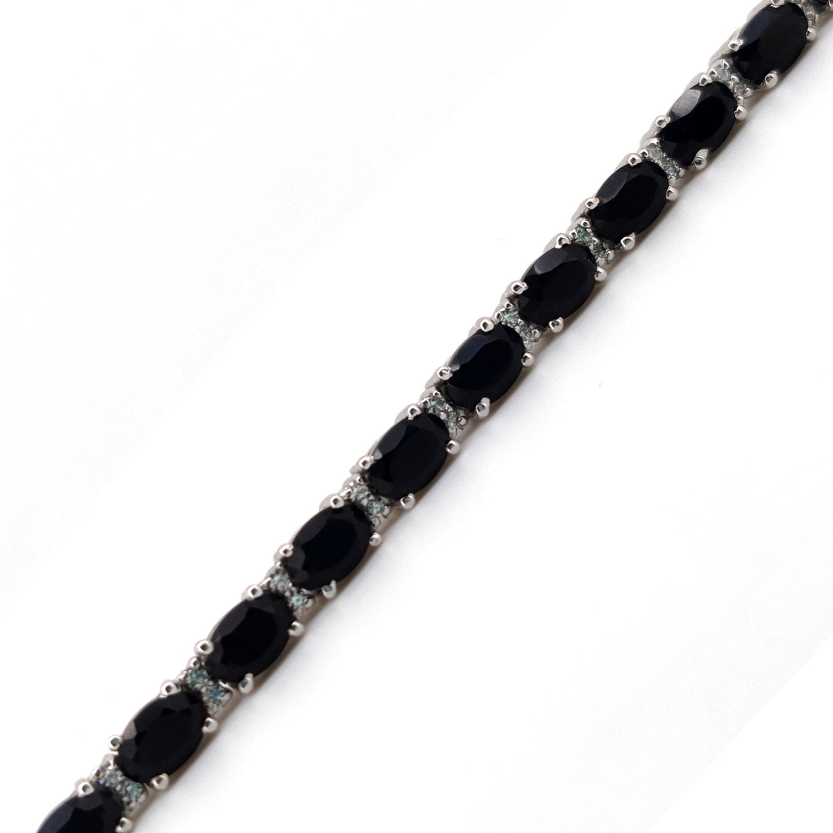 Natural Black Onyx Oval Tennis Bracelet: 925 Sterling Silver, Minimalist Wedding Jewelry