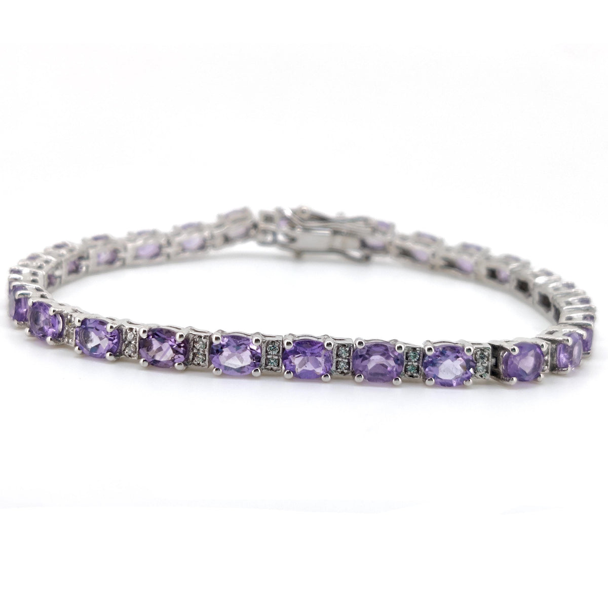 Natural Amethyst Tennis Bracelet-Sterling Silver-Oval Gemstone-February Birthstone, Gift For Her