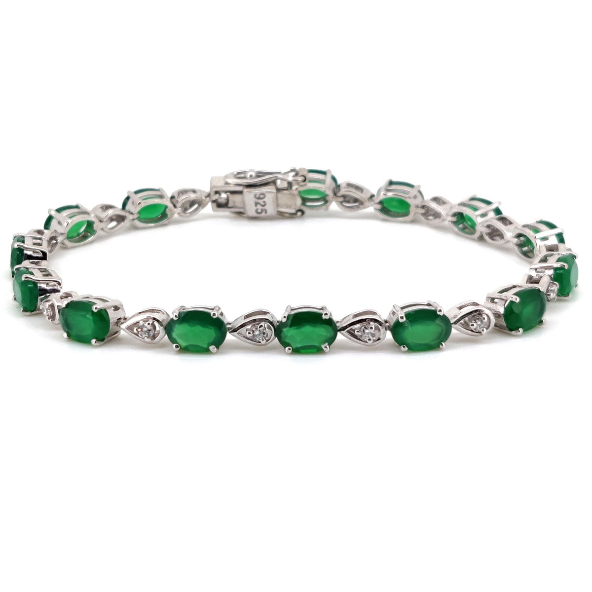 Green Onyx Tennis Bracelet, Sterling Silver, Oval Gemstone, Dainty Bridal Jewelry