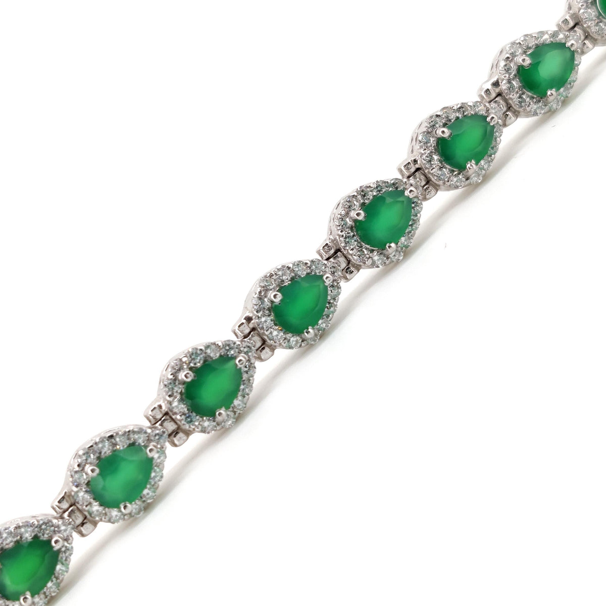 Sterling Silver Pear Green Onyx Bracelet, May Birthstone Tennis Jewelry