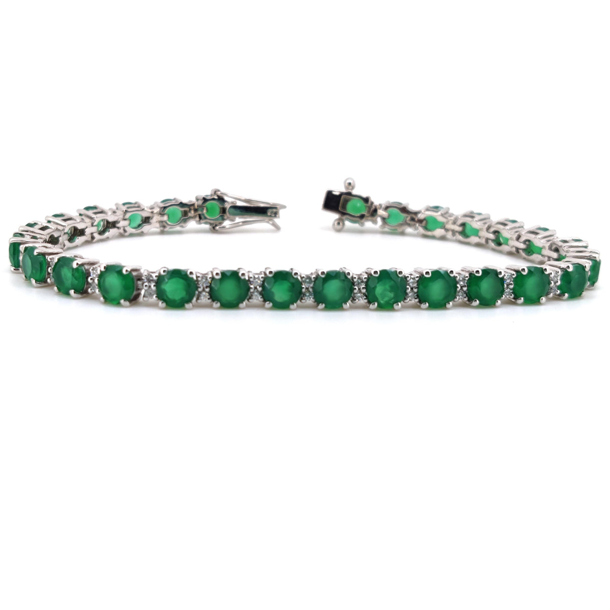 Green Onyx Tennis Bracelet, 5mm Round Faceted Gemstone, Sterling Silver, May Birthstone