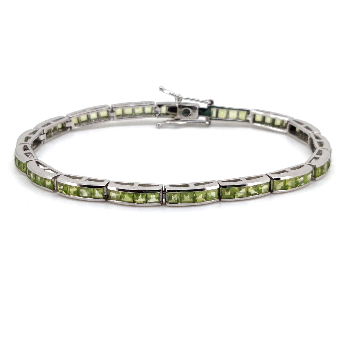 Natural Peridot Tennis Bracelet, Sterling Silver, August Birthstone Jewelry