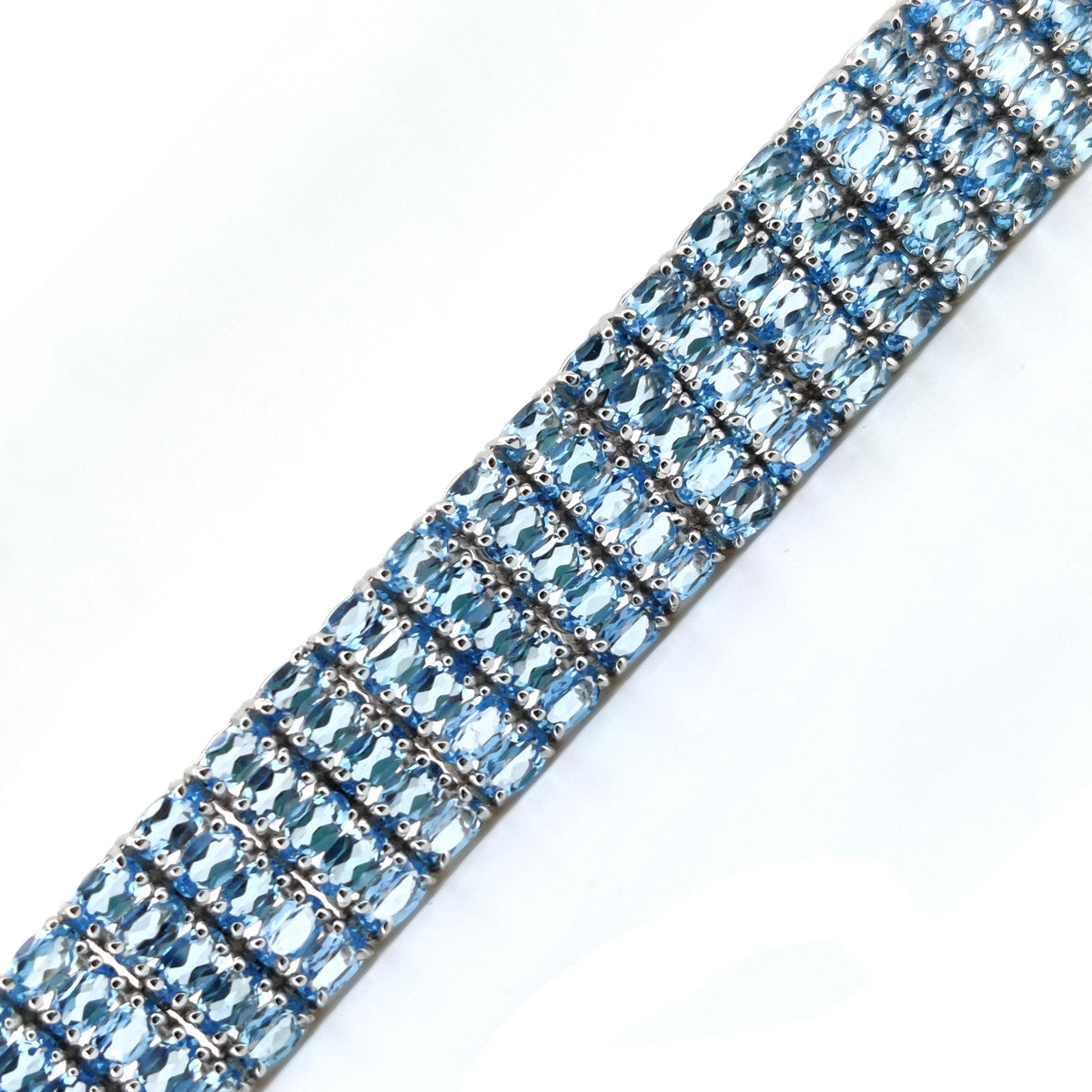 Genuine Blue Topaz Tennis Bracelet, 925 Sterling Silver, Multi Row Gemstone Links