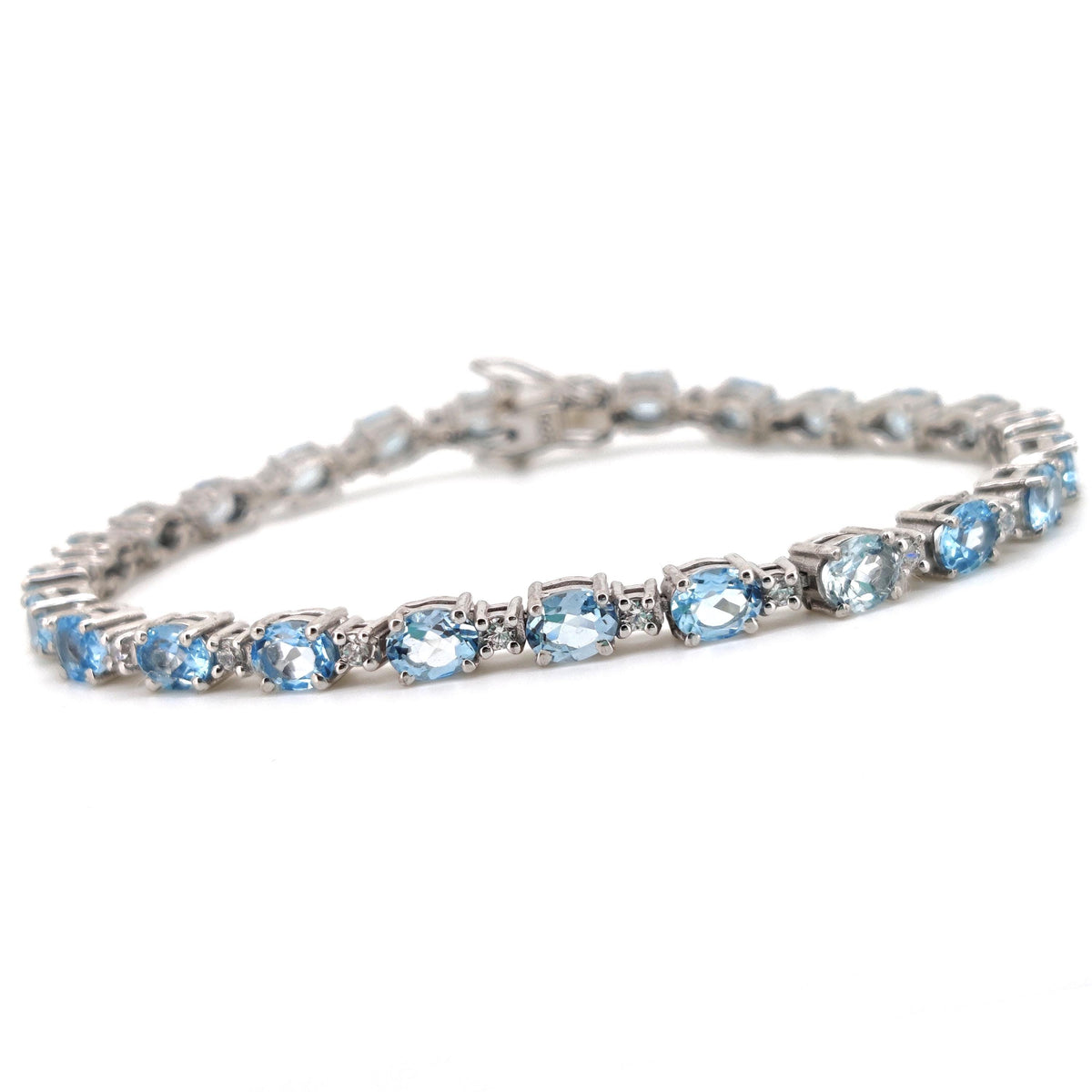 Oval Swiss Blue Topaz Tennis Bracelet, Sterling Silver, December Birthstone Dainty Jewelry