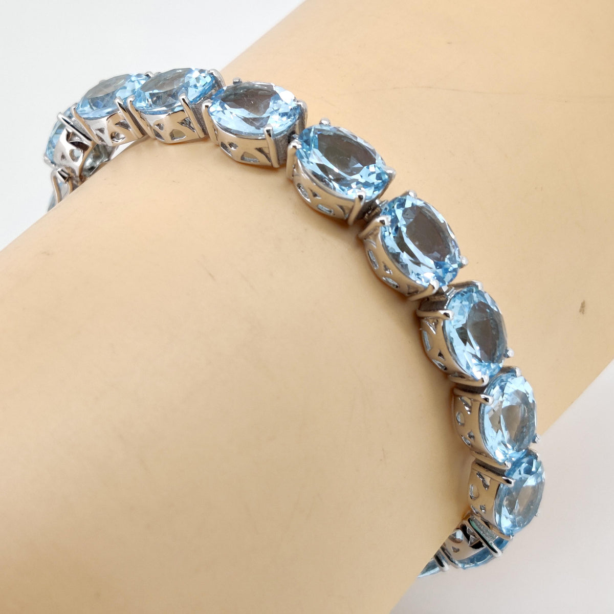 Natural Blue Topaz Sterling Silver Tennis Bracelet, December Birthstone, Minimalist Jewelry