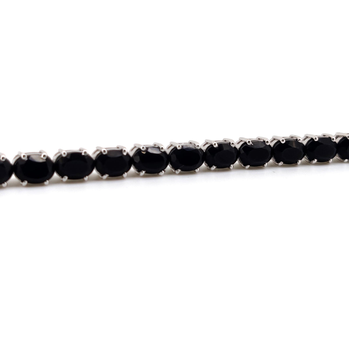 Natural Black Onyx Oval Tennis Bracelet, Sterling Silver, December Birthstone