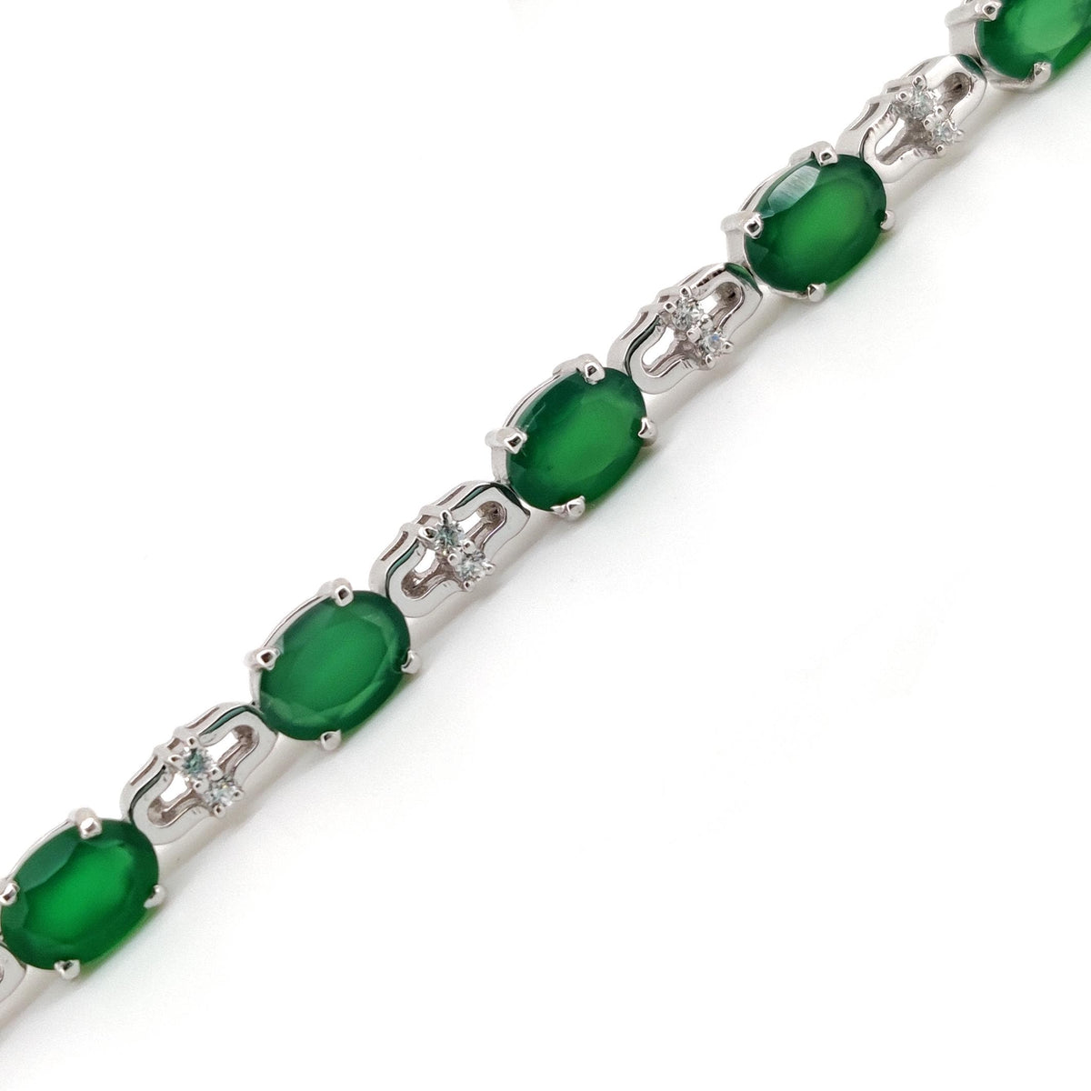 Oval Green Onyx Tennis Bracelet | 925 Sterling Silver, May Birthstone, Wedding Jewelry