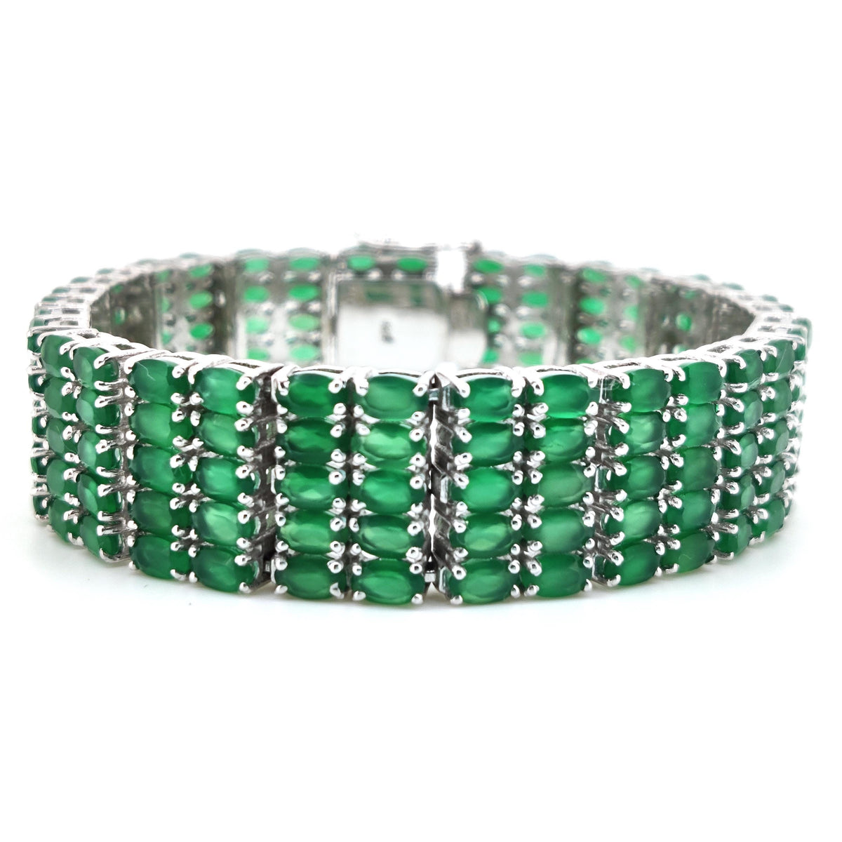Sterling Silver Green Onyx Oval Gemstone Bracelet, May Birthstone Jewelry