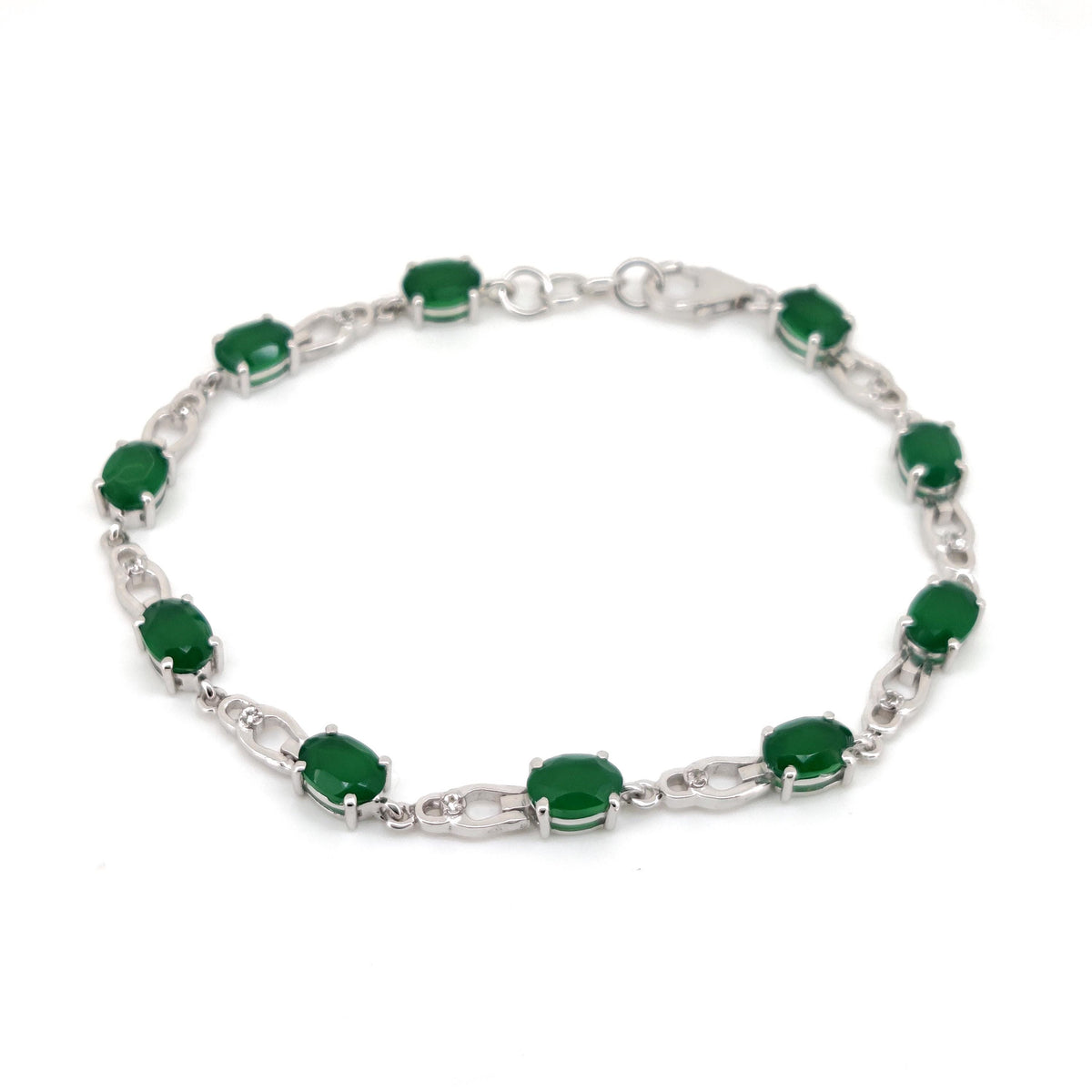 Oval Green Onyx Tennis Bracelet, Sterling Silver, May Birthstone, Handmade Jewelry
