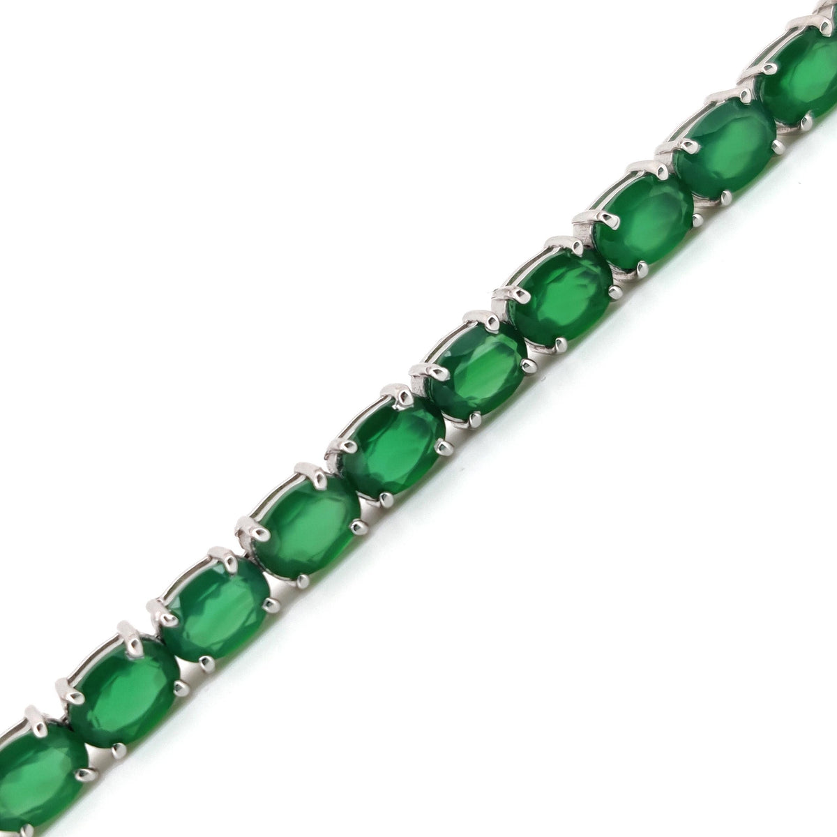 Sterling Silver Green Onyx Tennis Bracelet, May Birthstone, Dainty Minimalist Jewelry