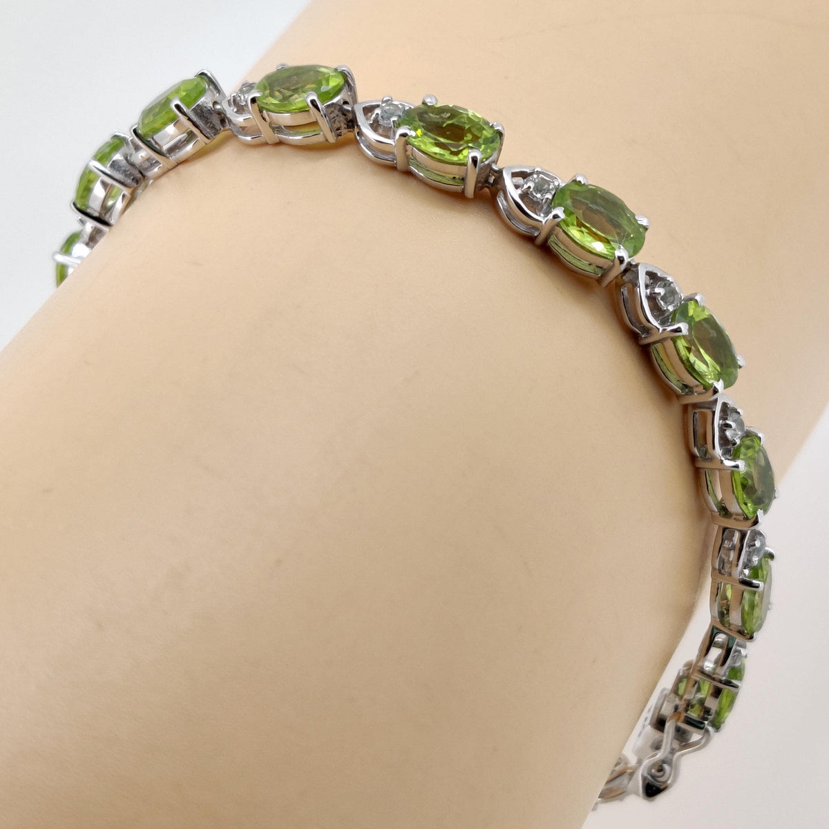 Natural Peridot Tennis Bracelet, Sterling Silver, August Birthstone, Elegant Statement Jewelry