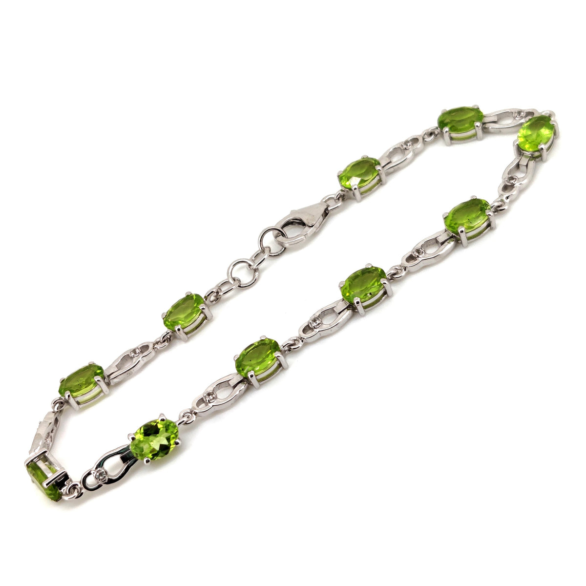 Natural Peridot Tennis Bracelet, August Birthstone, Sterling Silver, Oval Gemstone, Women's Jewelry