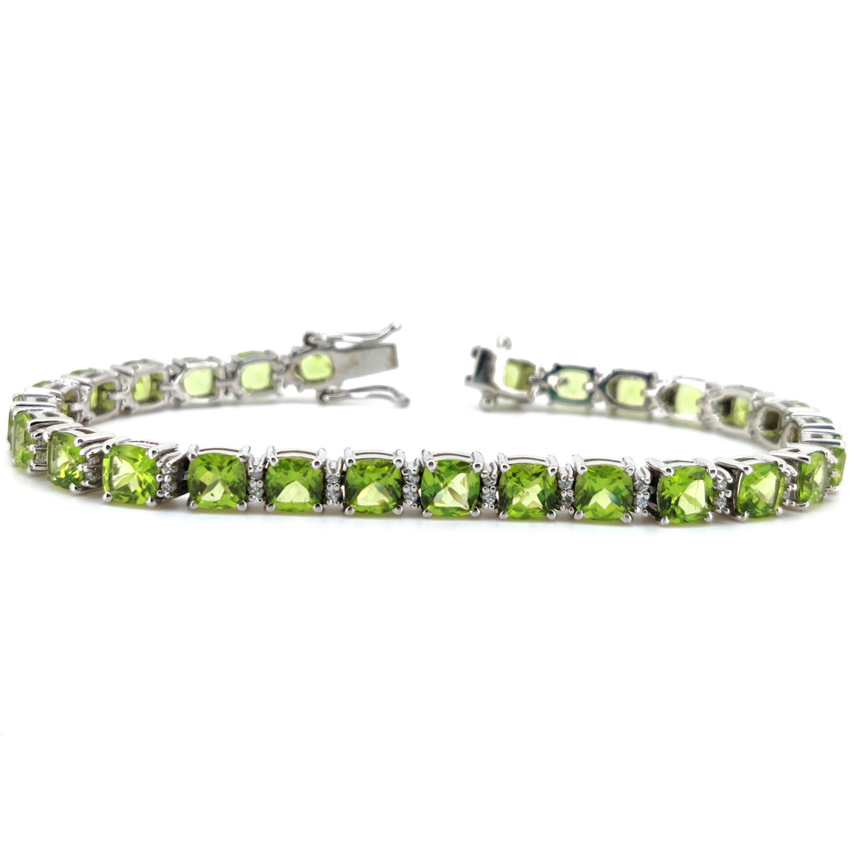 Natural Peridot Tennis Bracelet, Sterling Silver, August Birthstone, Cushion Cut Gemstone