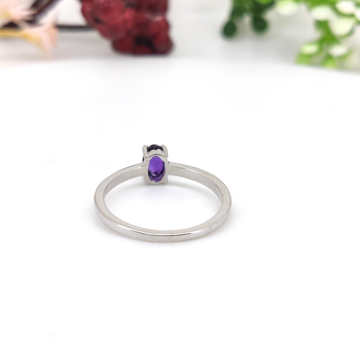 Amethyst Sterling Silver Ring, February Birthstone, Oval Gemstone Band, Anniversary & Birthday Gift For Her