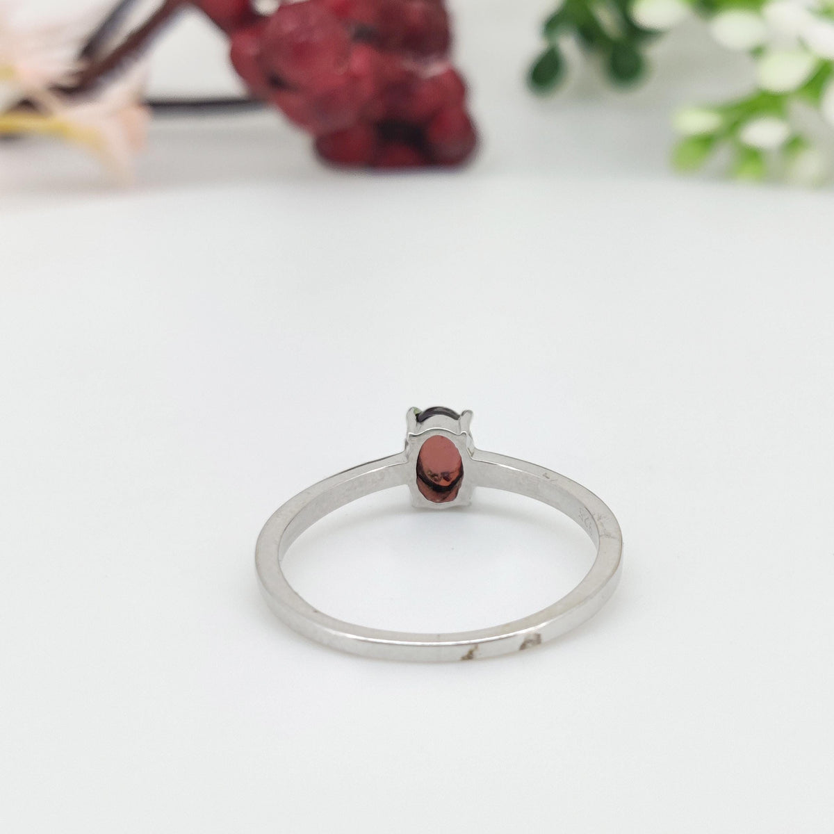 Oval Cabochon Garnet Ring, January Birthstone, 925 Sterling Silver, Natural Gemstone Band, Promise Ring