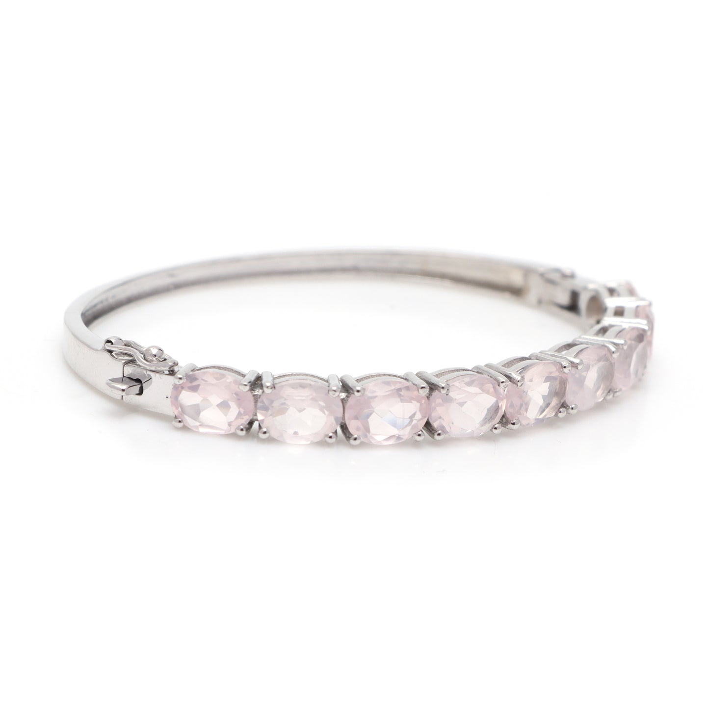 Natural Rose Quartz Oval Cut Gemstone Bangle 925 Sterling Silver January Birthstone Handmade Bangle Gift for Her
