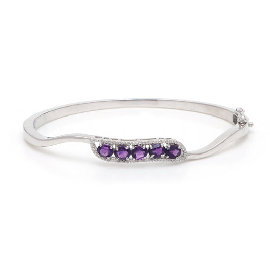Natural Amethyst Oval Cut Gemstone Bangle 925 Sterling Silver February Birthstone Bangle Gift for Her