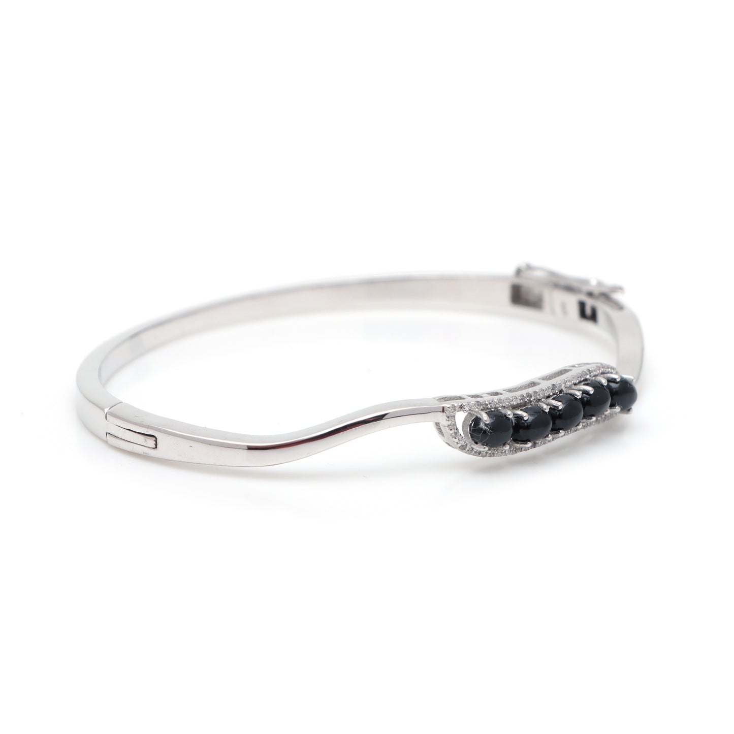 Black Star Cluster Bangle 925 Sterling Silver Oval Cabochon Gemstone Bangle Anniversary Gift for Her