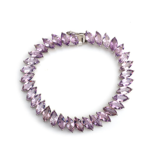 Natural Amethyst Marquise Cut Gemstone Bracelet 925 Sterling Silver Tennis Bracelet February Birthstone Bracelet Gift for Her